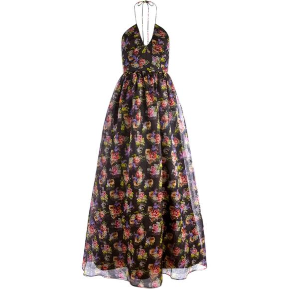 Alice and Olivia Saori Black Halter Princess Silk Dress, US6 - Picture 1 of 16